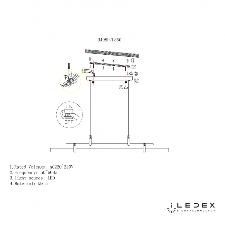 Подвесной светильник iLedex ZOOM 9498P-32W-3000K BLACK&amp;BROWN&amp;WHITE