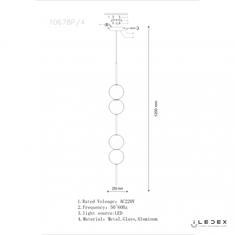 Подвесной светильник iLedex OMEGA 10678P/4-20W-3000K BLACK&amp;WHITE