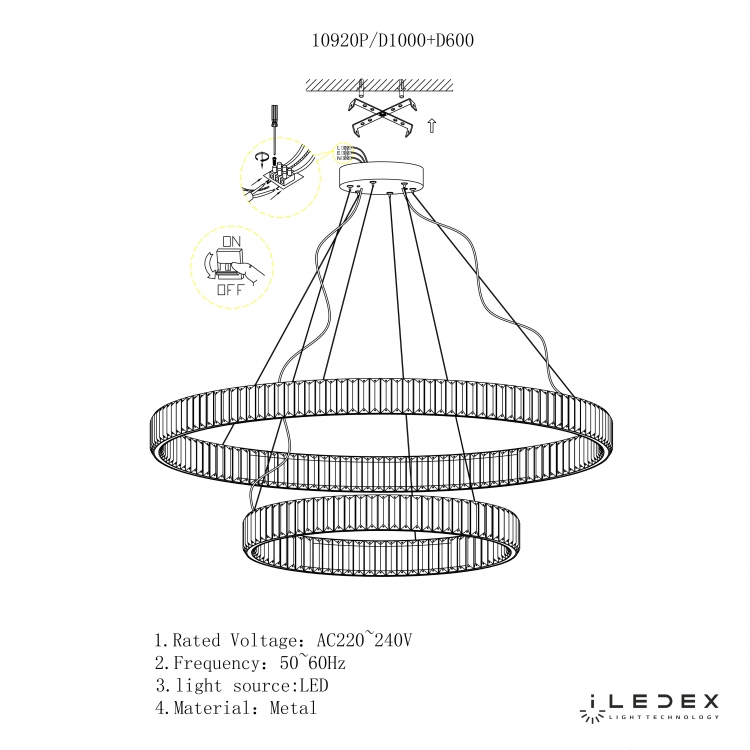 Подвесной светильник iLedex WOODSTOCK 10920P/2-60W-3000K (10/6) GOLD&amp;CLEAR