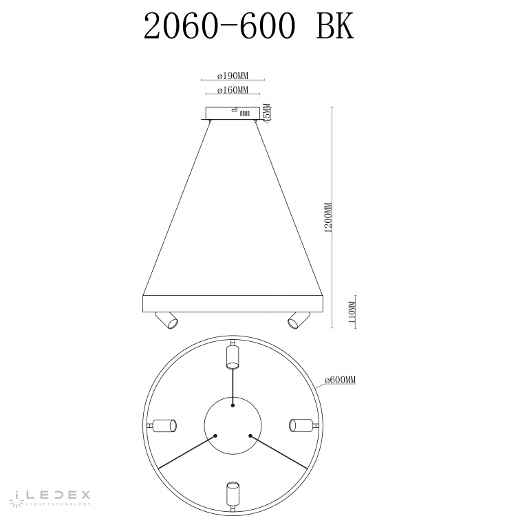 Светильник подвесной iLedex Vision 2060-D600 BK