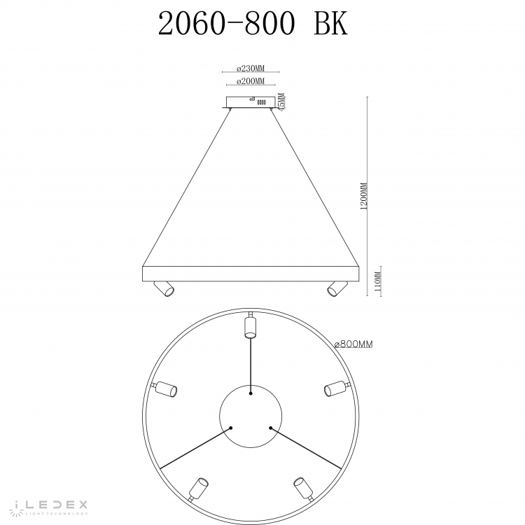 Светильник подвесной iLedex Vision 2060-D800 BK