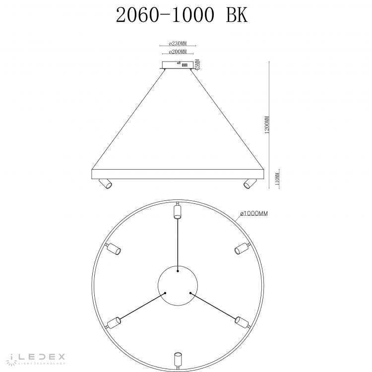 Светильник подвесной iLedex Vision 2060-D1000 BK