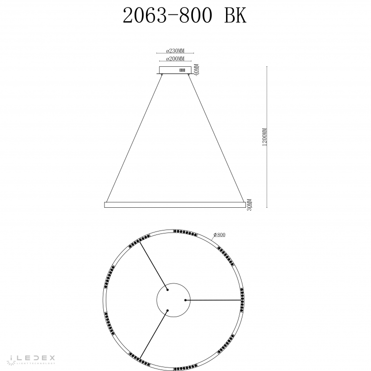 Светильник подвесной iLedex Vision 2063-D800 BK