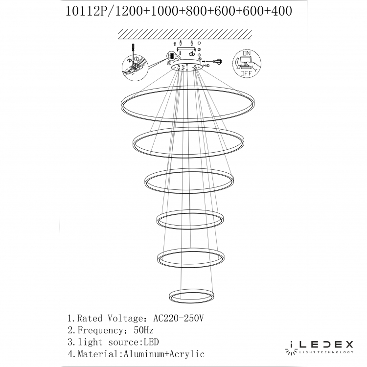 Подвесная люстра iLedex AXIS 10112P/6-167W-3000K (12/10/8/6/6/4) BRASS