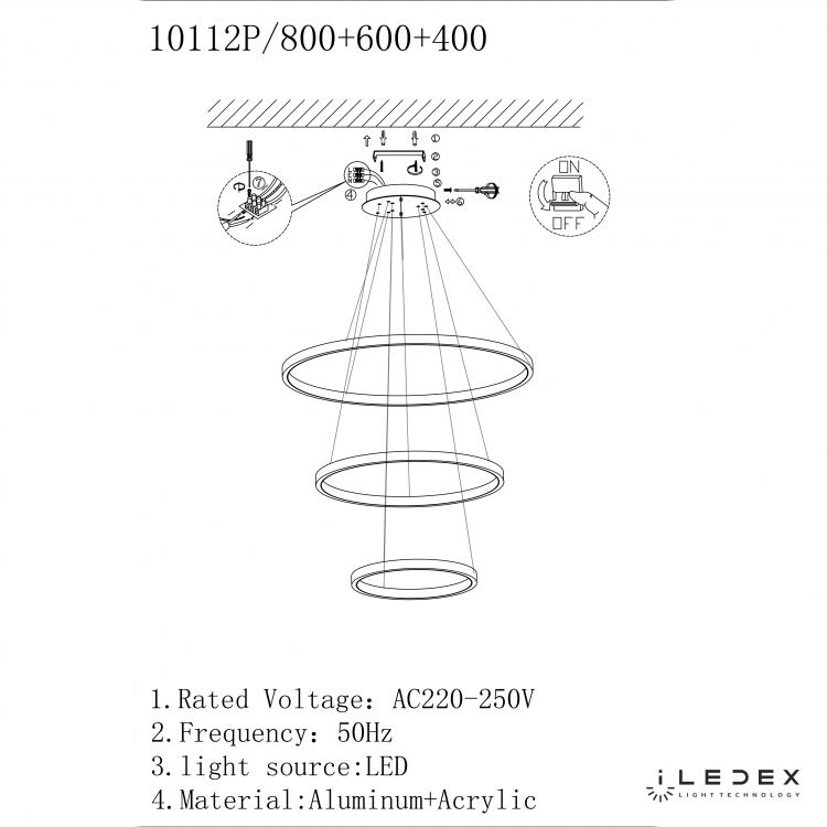 Подвесная люстра iLedex AXIS 10112P/3-63W-3000K (8/6/4) BRASS