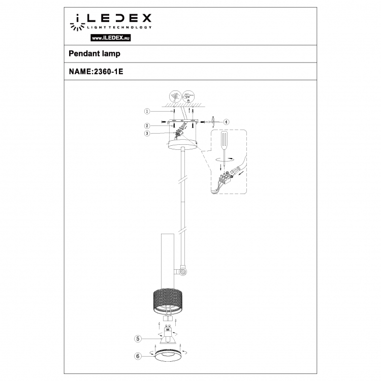 Светильник подвесной iLedex Delta 2361-1 BK+GRP