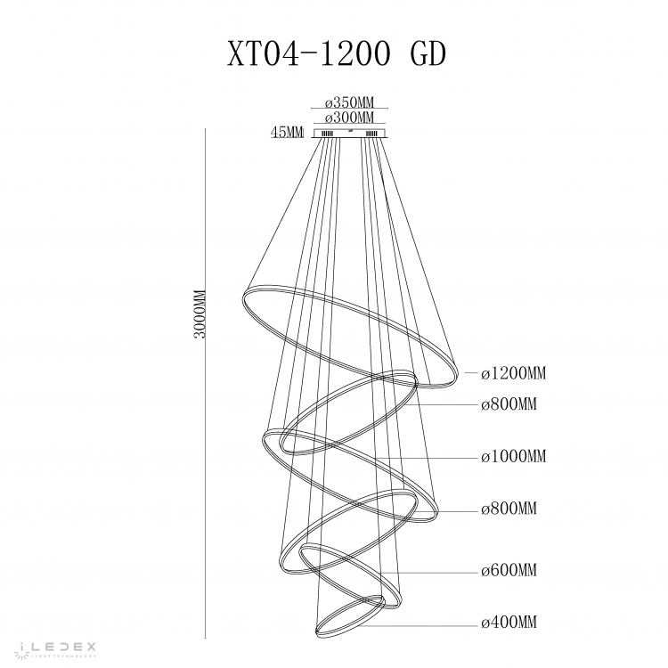 Светильник подвесной iLedex Axis XT04-D1200 GD